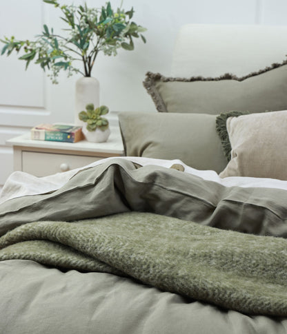 Laundered Linen Duvet Set Olive