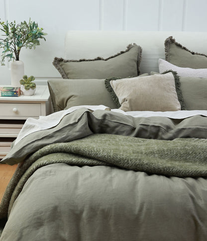 Laundered Linen Duvet Set Olive