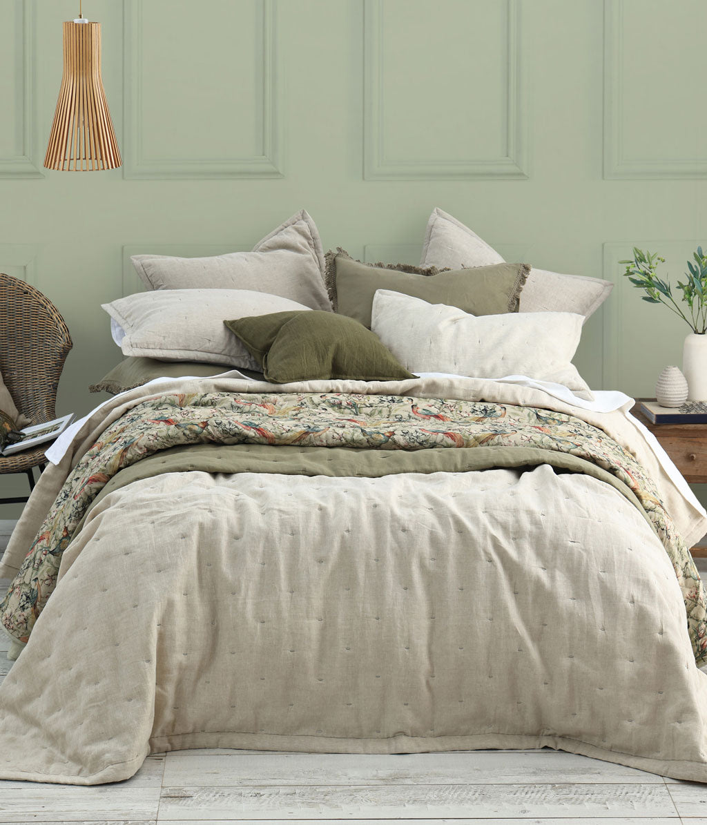 Laundered Linen Bedspread Set Natural