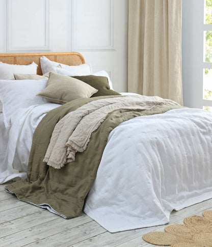 Laundered Linen Bedspread Set White