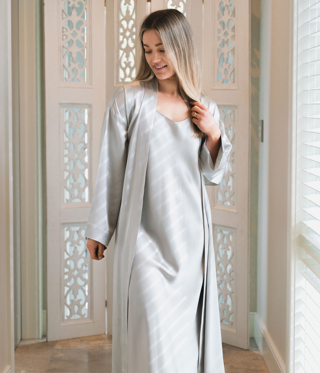 Grey satin robe hotsell